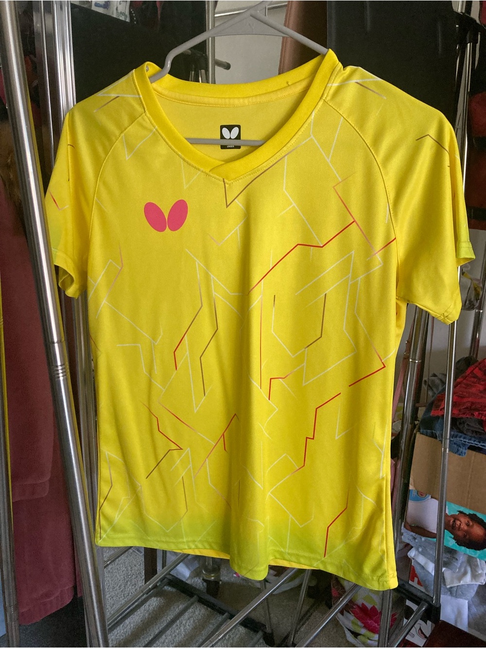 Women’s Butterfly Yellow Short-Sleeve Athletic Tee  Size L